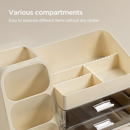 HBlife Makeup Organizer with Brush Holder for Vanity, Large Plastic Bathroom Countertop Organizer Skin Care Storage, Eas