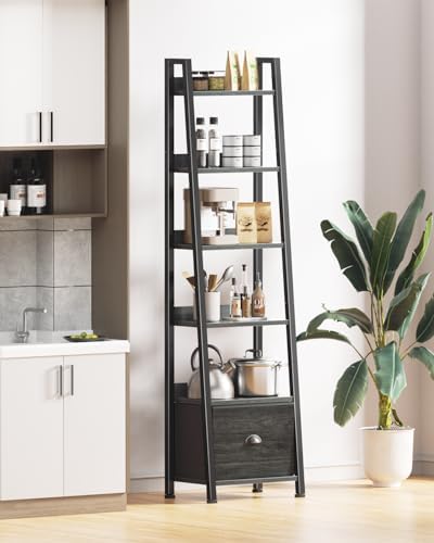 Furologee Bookshelf Set of 2, 6 Tier Ladder Shelf with Drawer