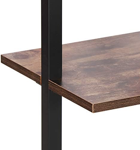 ZenStyle 5-Shelf Wood Ladder Bookcase, Industrial Wall Mount Ladder Bookshelf with Black Metal Frame, Vintage Brown/Blac