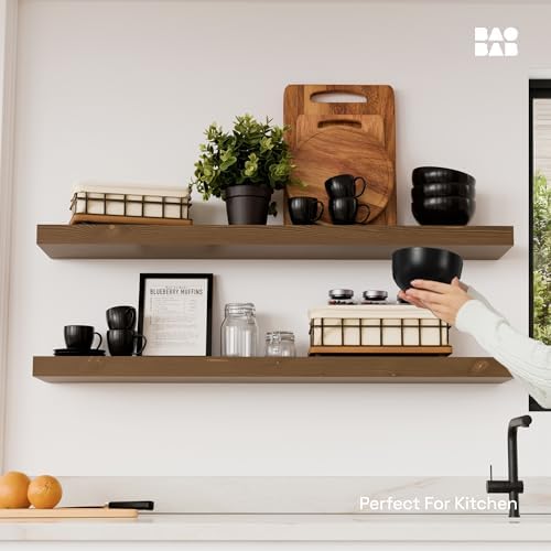 Solid Wood Floating Shelves for Wall 36 Inches Long, Walnut Wooden Shelf