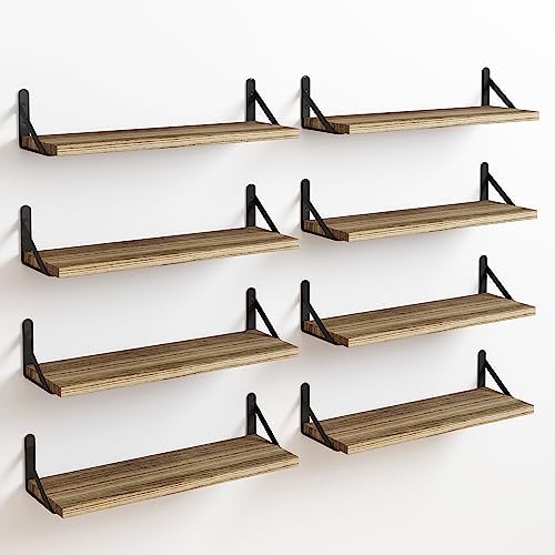 Fixwal Width 4.75 Inches Floating Wall Shelves, Set of 8, Light Carbonized