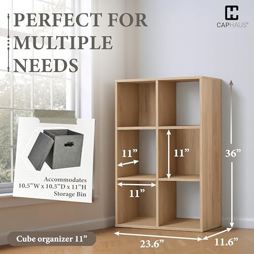 Fencer Wire 11-Inch Cube Storage Organizer Shelf w/Back, with Exterior Edge, Room Storage Shelves Divider, Bookcase, 6-C
