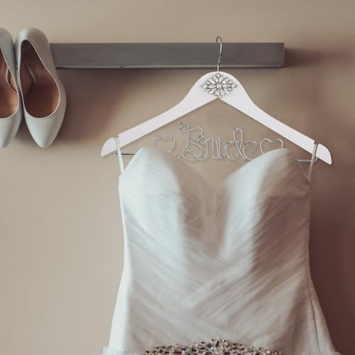 Honeydak Wood Bridal Hanger for Wedding Dress,White,Rhinestone