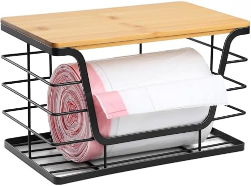 ALOCEO Extra Large Trash Bag Holder Dispenser With Bamboo Top, Wall Mounted Garbage Bag Dispenser Roll Holder for Kitche