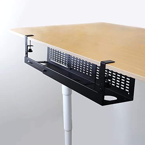 AEONS Under Desk Cable Management Tray Kit - Horizontal Adjustable up to 41” Removable C Clamp Mount Reversible Computer
