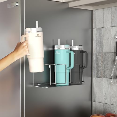 Sorbus Magnetic Cup Holder for Fridge, 3-Cup Organizer (Silver, 1 Pack)