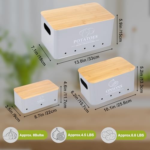 Kitchen Vegetable Storage Set of 3, Metal Onion Garlic Potato Storage Set, Kitchen Canisters Vegetable Keeper Containers