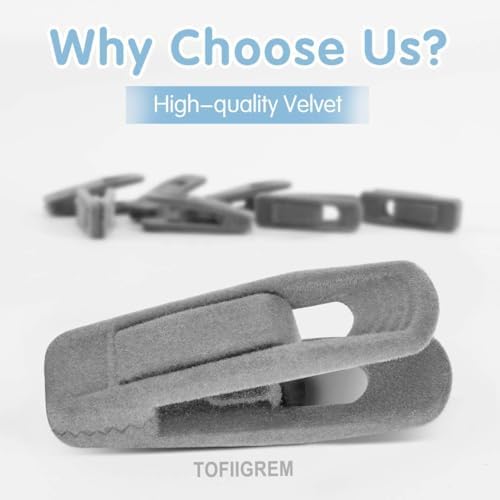 TOFIIGREM Grey Velvet Clips - 20 PCS Non Slip Clips for Slim Velvet Hangers