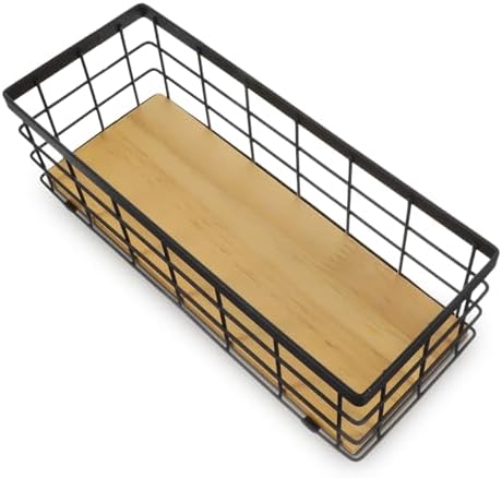 2 Pack Small Wire Baskets, Narrow Rustic Storage Bin for Bathroom Counter, Farmhouse RectangleOrganizer Tray for Kitchen
