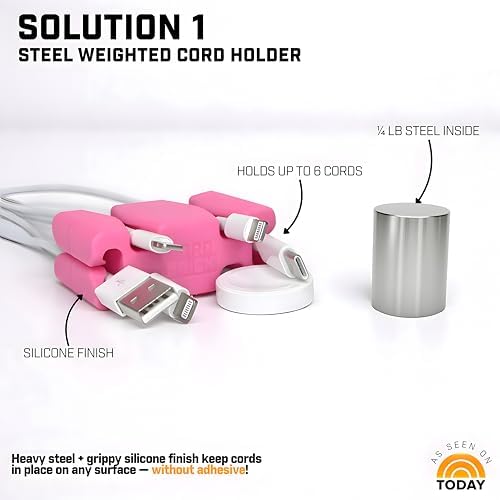 CordBrick 4PK Silicone & Steel Weighted Cord Holders for Bedside. Travel Phone Cable Organizers. Multiuse iPhone Accesso