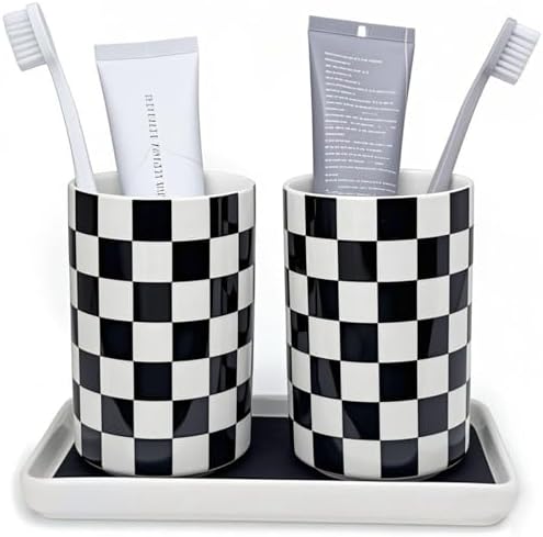 Toothbrush Holders for Bathrooms, Bathroom Toothbrush Holder set, Modern Cute Ceramic Toothbrush Cup with Tray for Count