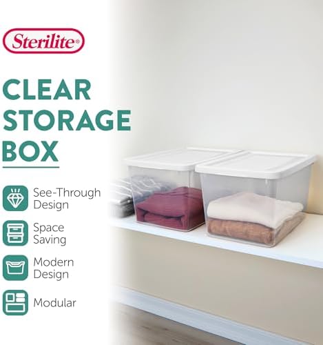 Sterilite Storage Box, Stackable Clear Plastic Bins, 20 Quart, 12-Pack