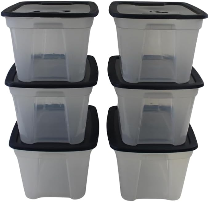 Edge Plastics Classic Storage Tote, durable storage in for home or garage with secure snap lid designed for stacking (6, Clear with Ink Lid, 5 Gallon)