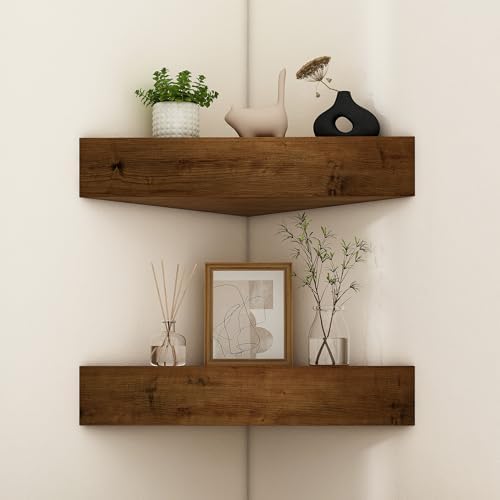 Wall Corner Floating Shelves,Wood Rustic Handmade Shelf - 12" x 12", Pack of 2 - Provincial