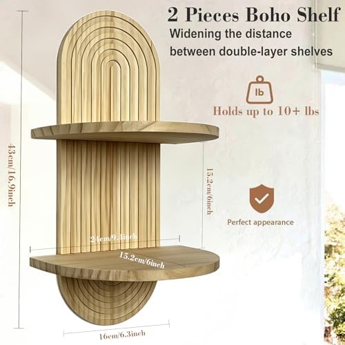 LIYAOLI Boho Plant Wall Shelf Set of 2, Floating Shelves for Bedroom Decor