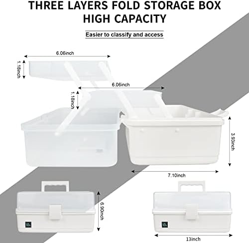 Creahaus 13 inch Art Craft Organizer Storage Box with 3 Layer, Multipurpose Plastic Tool Box with Handle for Sewing, Art