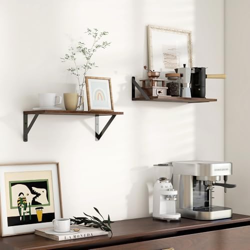 Axeman Floating Shelves for Wall, 16'' x 8'' Brown Wall Shelves Set of 2