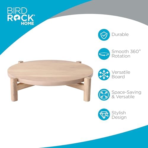 BIRDROCK HOME Elevated Lazy Susan | Rotating Acacia Wood Platter with Raised Legs | Ideal for Serving, Organizing, and D