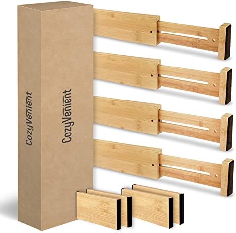 Adjustable Bamboo Drawer Dividers for Clothes, Kitchen Utensils, Office Desks, Bathroom Accessories, Socks and Underwear