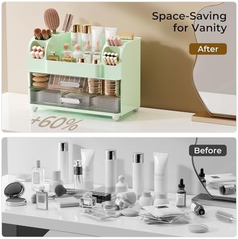 UFORU Makeup Organizer Countertop with 2 Large Drawers for Vanity Bathroom
