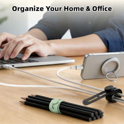 56Pcs Silicone Cable Ties Reusable, Multipurpose Cable Management Organizer, Adjustable Fastening Cable Straps with Locking Buckles, High Elasticity Cord Organizer, Travel Essentials (5.2in, 7Colors)