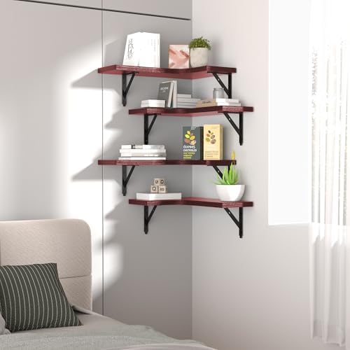 ROMGUAR CRAFT Corner Floating Shelves Wall Mounted Set of 4, Red