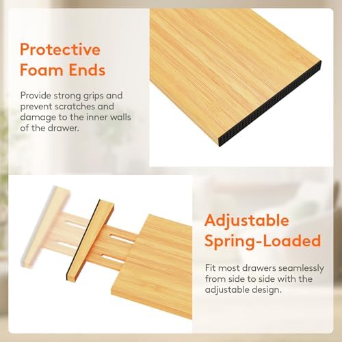 Lifewit 5" Tall Bamboo Drawer Dividers, Adjustable Deep Drawer Organizers