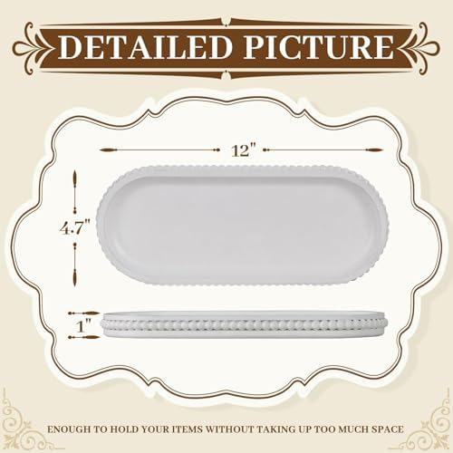 MAONAME White Oval Long Narrow Tray, 12" x 4.7" Wood Bathroom Vanity Tray