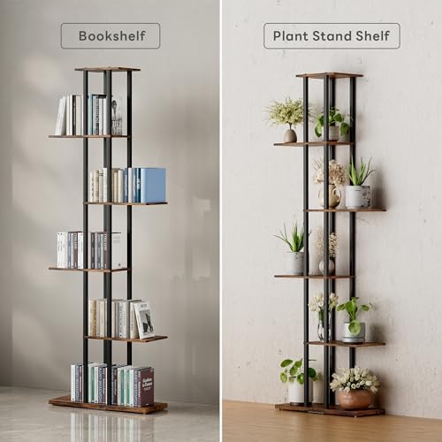 6 Tier Narrow Bookshelf, Tall Skinny Bookshelf, Slim Open Bookcase Corner