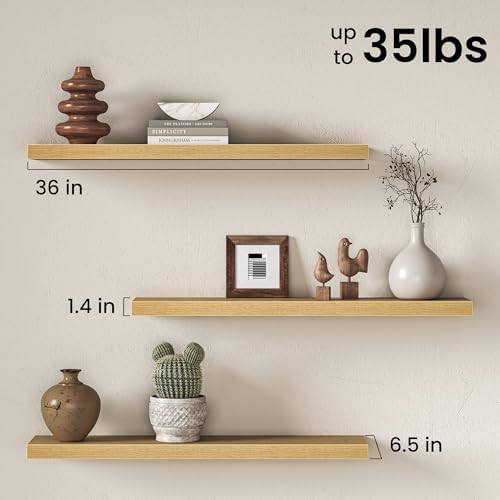 36 Inch Floating Shelves for Wall, Rustic Wood Wall Mounted Deep Storage Shelves with Invisible Brackets, Large Decorati