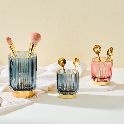 Makeup Brush Holder Organizer,Toothbrush Holders,Desk Pen Pencil Holder,Multifunctional Vintage Glass Brush Cup(A3-24-US