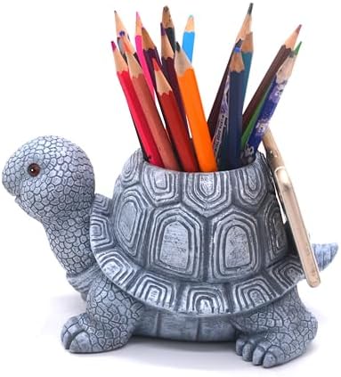 Turtle Pencil Holder and Phone Stand - Multifunctional Stylish Storage Container Desk Accessories Organizer for Home Office and School - Stone