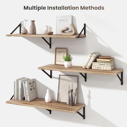 Marsmiles Deep Floating Shelves, 36'' x 12'' Light Wood Shelves Set of 2