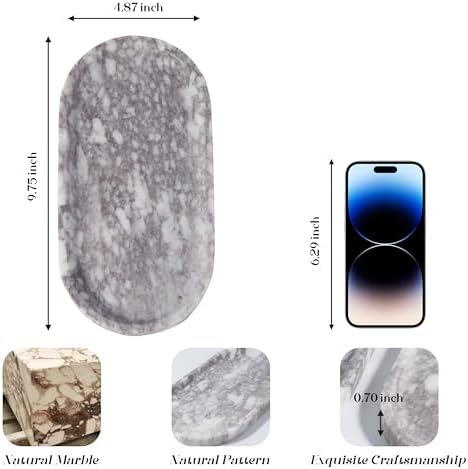 Koville Real Luxurious Natural Marble Vanity Tray, 10"x5" Calacatta Viola Marble Catchall Tray for Bathroom, Stone Perfu