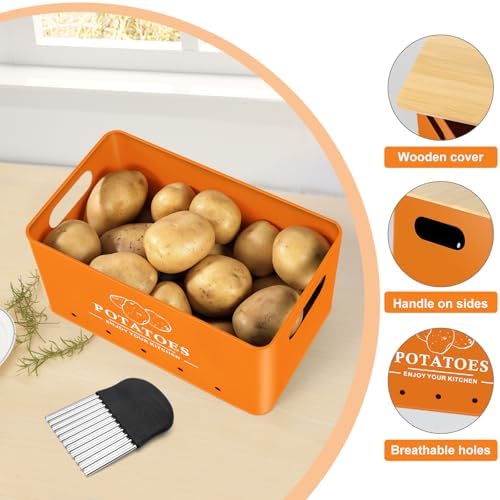 Kitchen Vegetable Storage Set of 3, Metal Onion Garlic Potato Storage Set, Kitchen Canisters Vegetable Keeper Containers