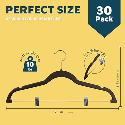 Lifemaster Velvet Skirt Hangers – with Adjustable Clips, 360 Degree Swivel Hook, and Non-Slip Shoulder Notch, Holds Up to 10 lbs, for Organizing Skirt, Pants, Dress, and Clothes, Pack of 30, Brown