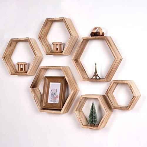 WONFUlity Hexagon Floating Shelves, Hexagonal Shelf Wall Mounted Storage