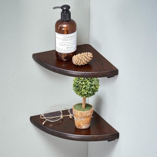 Corner Shelves, Floating Corner Shelf, Set of 2 Solid Oak Wood Wall Shelves, Round End Wall Mount with Wire Hole Shelvin