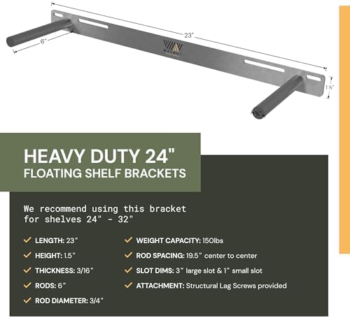 Floating Shelf Bracket - 24” Hidden Shelf Brackets, 150 LB Weight Capacity, Supports Wall Mounted Floating Shelves of An