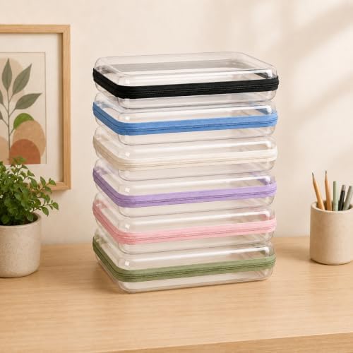 CoiiJoii 6PCS Large Clear Hard Shell Zippered Case, Diaper Bag Organizing Pouches, Waterproof Cosmetic Bag, Storage Orga