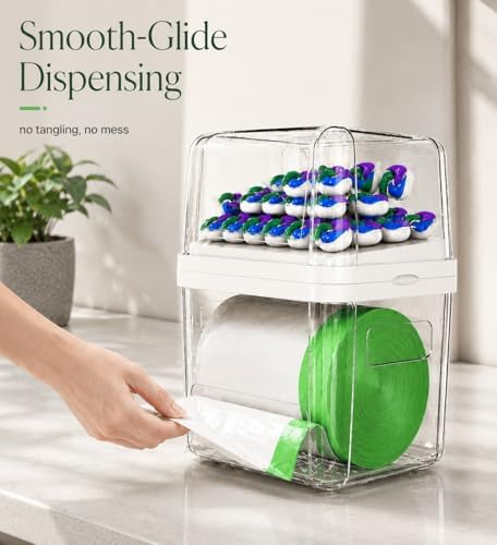 Trash Bag Dispenser Dishwasher Pods Organizer, Clear Acrylic Garbage Bag Holder Under Sink Organizer, Laundry Pods Conta