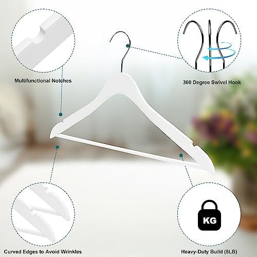 20 Luxury Slim Space Saving Wooden Clothes Hanger with Squared Pant Bar Best for Shirts, Blouses, Pant, Dress, Hangers W