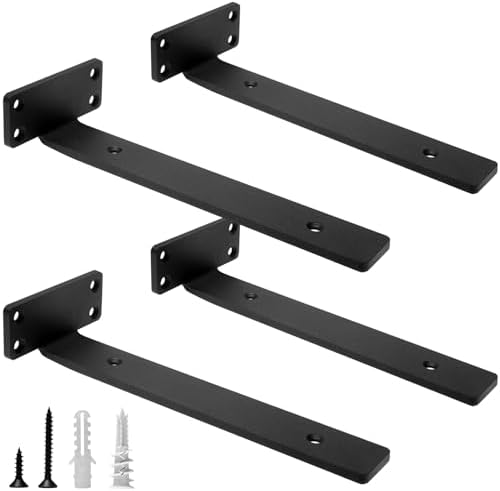HITOMEN Heavy Duty Floating Shelf Brackets, 10-Inch (1/5'' Thick) Hidden Shelves Hardware, Iron L Brackets, Rustic Indus