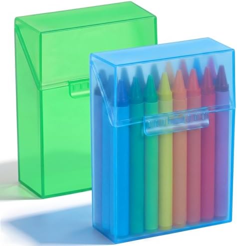 Clabby 2 Pcs Clear Plastic Crayon Boxes Hold 24 Count, Blue,Green