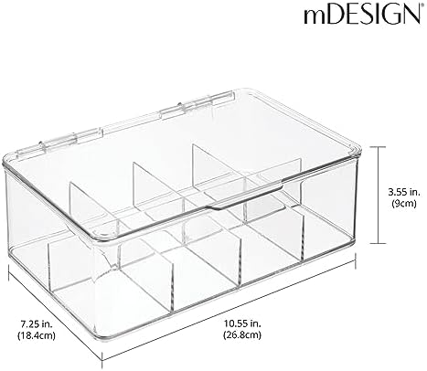 mDesign Tea Bag Single Serve Pouch Divided Box Holder Organizer, Clear