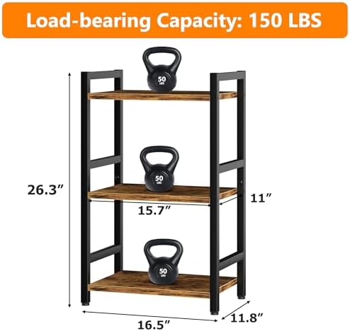 Book Shelf, 3 Tier Bookcase with Steel Frame, Stable Bookshelf Narrow Book Shelves Storage Organizer for Book CD Movie, 