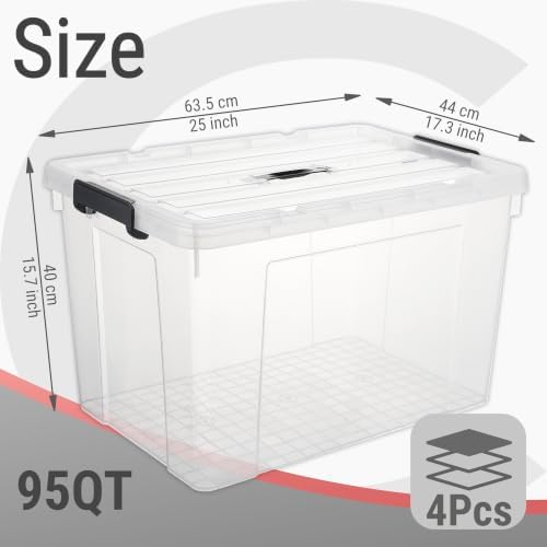 Cetomo Plastic Storage Bins with Handle, Storage Bin with Lids, Organizing Container, PP Box for Home Office, Clear, 95 