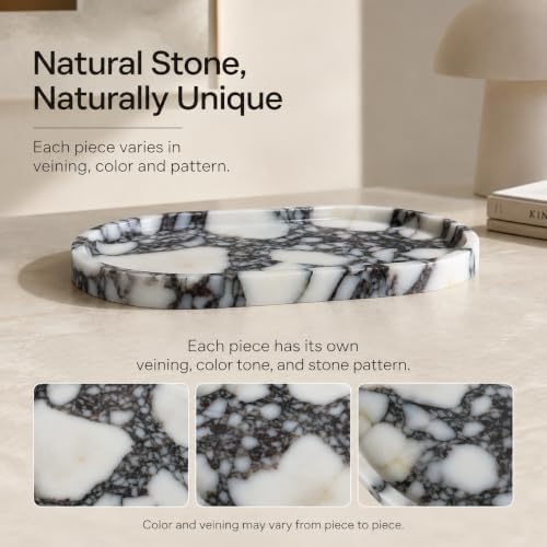 Oval Stone Vanity Tray for Perfume and Jewelry, 9.84 in