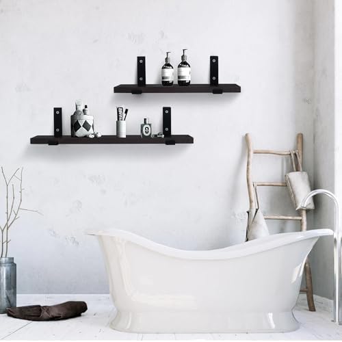HEART ART Black Shelf Bracket 6 inch, J Metal Heavy Duty Shelf Support Brackets 4 Pack,6.3" L×4.8" H×1.2" W