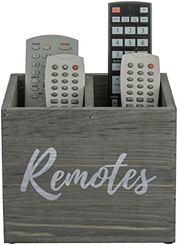 MyGift Gray Wood Remote Control Holder, 2 Compartment Media Caddy